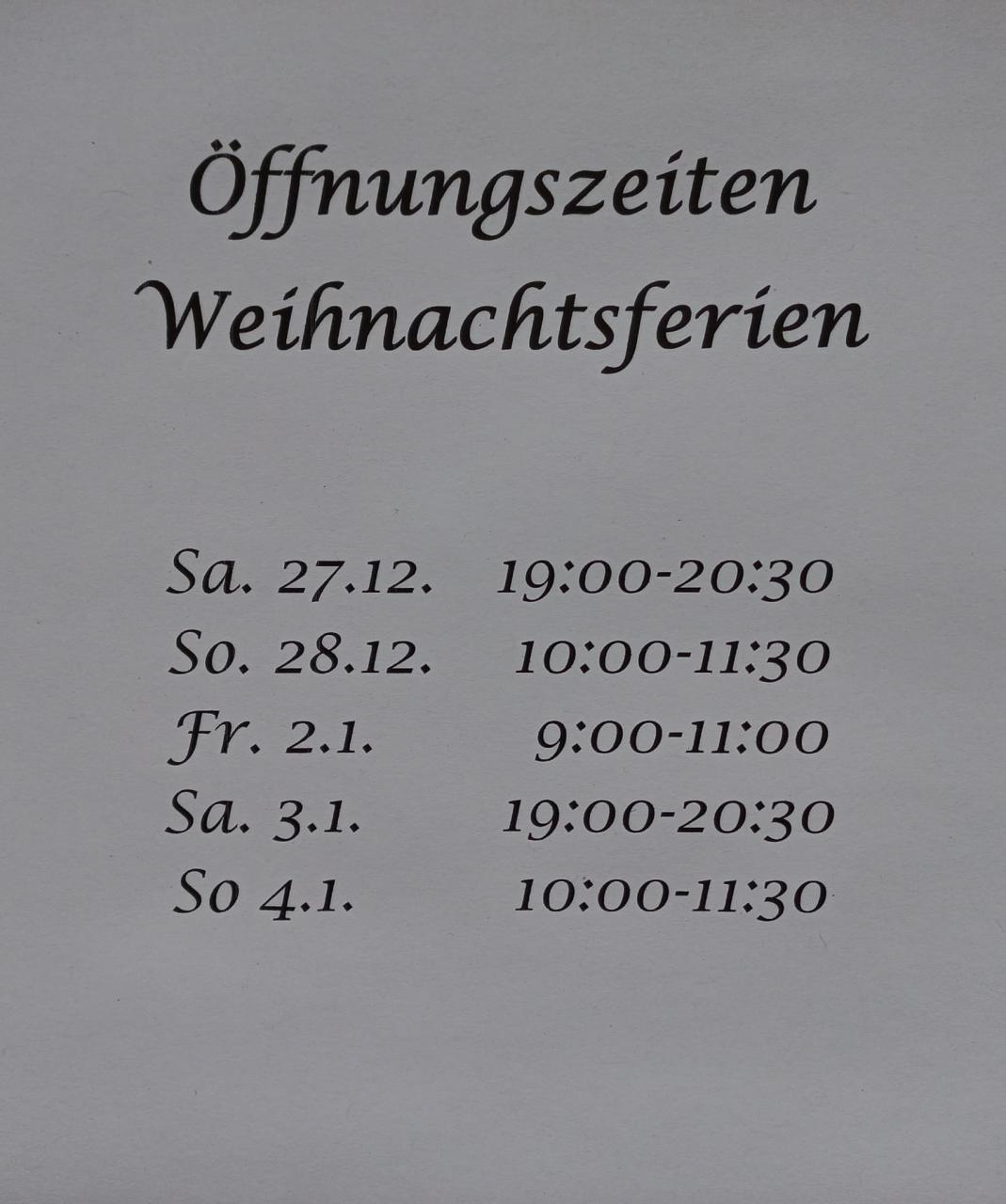 Öffnungszeiten Weihnachten 2025
